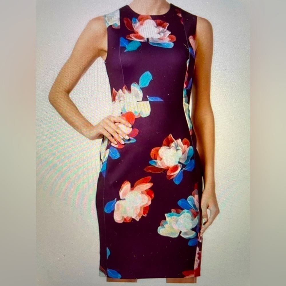 Calvin Klein-Plum Purple floral sleeveless knee length dress size 10